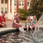 Alumni and their families can enjoy student-led campus tours or explore favorite spots, like the fountain on Palmieri Plaza, on their own. Photo by Karen Pearlman.