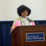 Sophomore Kaylah Lightfoot, recipient of the Balfour Scholarship for Leadership, served as emcee of the 2023 Donor Appreciation Luncheon. Photo by Karen Pearlman Photography.