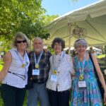 Dr. Bass and wife Heather (center) with Mary Saunders Williams (left) and Nancy Mahone Miller (right) from the Class of 1972, which established the Dr. Michael Bass Scholarship in his honor. Dr. Bass served as the freshmen class sponsor for the Class of 1972. Photo courtesy of Nancy Mahone Miller.