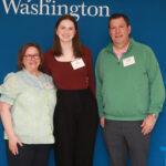 First-year student Allie Davis, recipient of the Robert '93 and Dodie '95 Whitt Scholarship, poses for a photo with her donors, Rob Whitt '93 and Dodie Denison Whitt '95. Photo by Karen Pearlman.