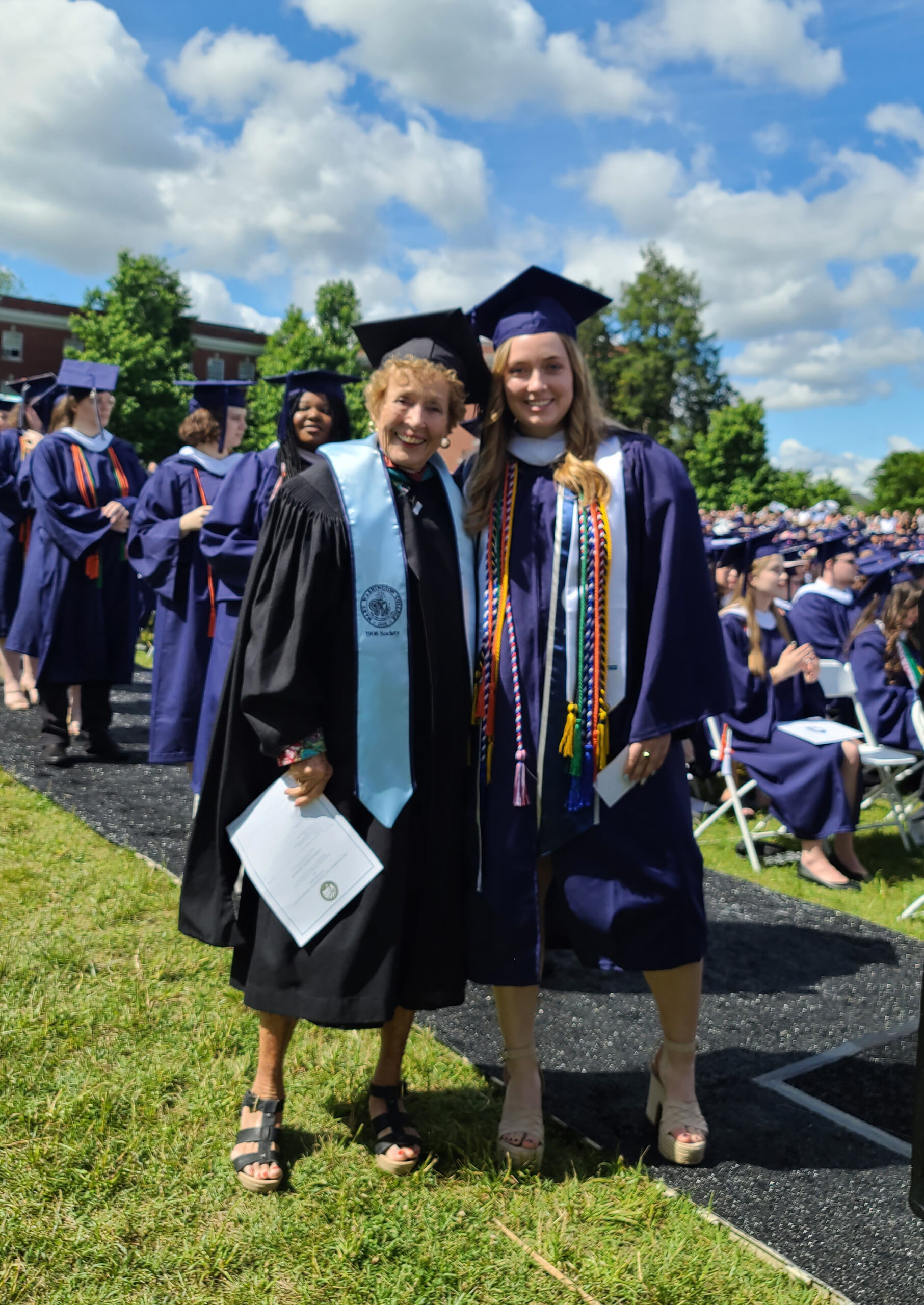 Ruth Ann Foiles Brunet '62 and granddaughter Abby Tank '24 at UMW's Commencement in May. They attended Mary Washington more than six decades apart, but Abby's beloved 'Meena' was a constant presence on campus during her four years at UMW. Photo courtesy of Abby Tank and Ruth Ann Foiles Brunet.