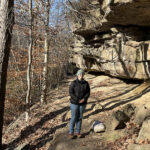 Junior Grace Hannah Buck, the recipient of the Class of 1972 Dr. Michael Bass Scholarship, takes a photo while doing field work for a geology class in Alum Spring Park in Fredericksburg. Photo courtesy of Grace Hannah Buck.