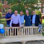 Class of 1993 alums and friends of Coby Frye, who helped fund the bench. From left to right: Patrick Fines, Warren Fischi, John Cheatham, Keith Park and John Anstey. Photo courtesy of John Anstey.