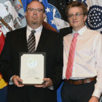 Anders (right) and his father, John Barretta '90, who earned his bachelor's degree in geography from Mary Washington. Professor Marshall Bowen inspired John's 30-year career as a geospatial intelligence officer, Anders said. Photo courtesy of John Barretta.