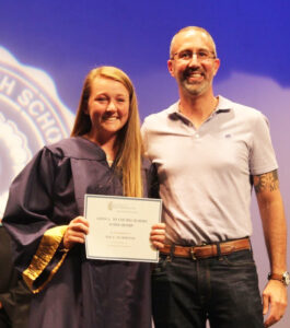 Lou with Zoe when she learned she'd received the Louis A. '94 and Jill Marmo Scholarship.