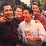 From left to right: 1993 alums Warren Fischi, John Anstey, Coby Frye and Patrick Fines return to Mary Washington for Reunion Weekend in fall of 1993. Photo courtesy of John Anstey.