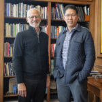 UMW President Troy Paino with Jin Wong '97 during the Mary Washington graduate's recent visit to his alma mater. Photo by Tom Rothenberg.