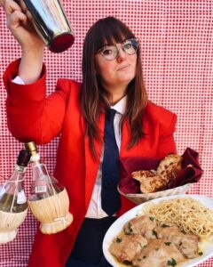 Stephanie Breijo pays homage to her Italian culinary roots by dressing up as one of her favorite restaurants in Los Angeles, Dan Tana’s, for Halloween in 2020.