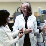 Anne Hope Scott (right) collaborates with a co-worker in an FDA lab. The 1959 alumna's bequest funded the Anne Hope Scott ’59 Scholarship in Chemistry.