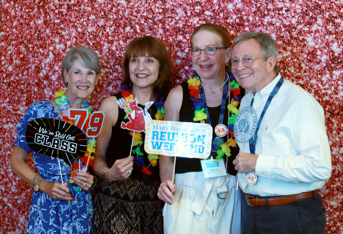 1979 alumni pose for pictures in the photo booth during the all-class party. Photo by Karen Pearlman.