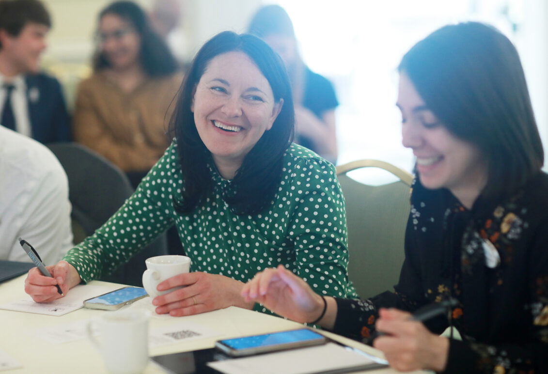 Alumni Board President-Elect Charmayne Staloff '05 (left) and Alumni Board member Katherine Redmiles '15 during the Fund for Mary Washington Impact Grant presentations. Photo by Karen Pearlman.