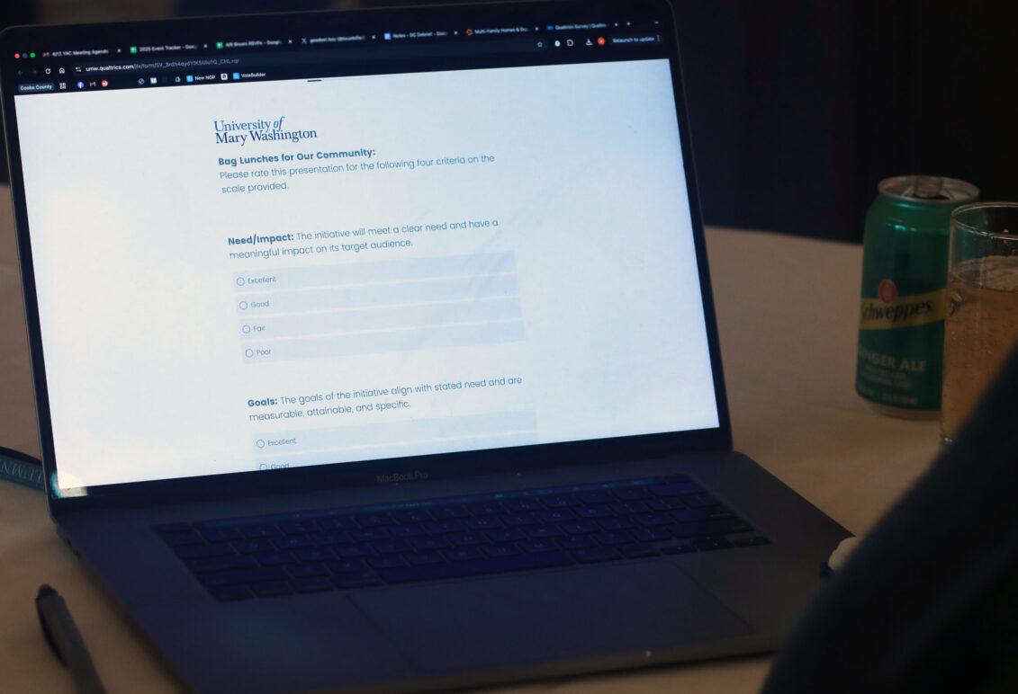 The rubric used by the Alumni Association Board of Directors and Young Alumni Council to evaluate the projects and initiatives. Photo by Karen Pearlman.