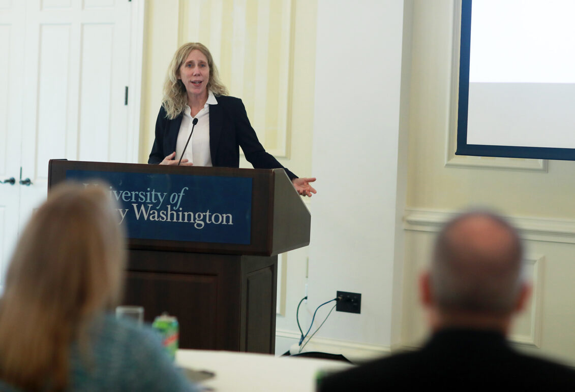 Assistant Dean of the College of Arts and Sciences Betsy Lewis earned a Fund for Mary Washington Impact Grant to furnish the new UMW Student Research and Creativity Collaborative in Simpson Library, which will be a hub for undergraduate research. Photo by Karen Pearlman.