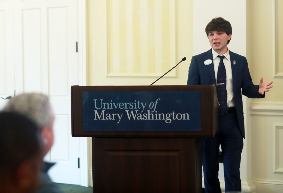 In collaboration with the Eagles in Recovery program (which earned an Impact Grant last year), Student Government Association Vice President Shadwick Yoder '25 (seen here) and SGA Senator Maso Moses '28 received a Fund for Mary Washington Impact Grant to purchase enough Naloxone (Narcan) kits for each residence hall on campus, providing a life-saving treatment that can reverse opioid overdoses. Photo by Karen Pearlman.