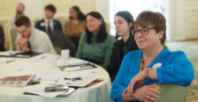 From right: Alumni Board Immediate Past President Vicky Sprague Ravenel '77, Alumni Board member Katherine Redmiles '15, Alumni Board President-Elect Charmayne Staloff '05, and Alumni Board member Matthew Baker '11 listen to presentations in April. Photo by Karen Pearlman.