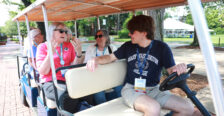 Recent grad Shadwick Yoder '25 gave golf-cart tours of campus throughout Reunion Weekend. Photo by Karen Pearlman.