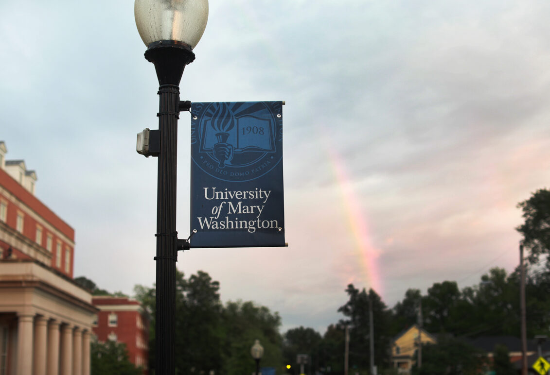 The forecast called for rain, but showers soon gave way to clear skies, sunshine, and even a rainbow over the University of Mary Washington campus. Photo by Karen Pearlman.