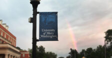 The forecast called for rain, but showers soon gave way to clear skies, sunshine, and even a rainbow over the University of Mary Washington campus. Photo by Karen Pearlman.
