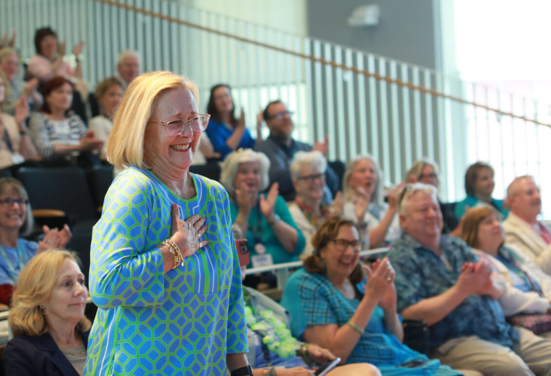JB Blair '82 receives the Frances Liebenow Armstrong '36 Service Award, named for a late member of the Alumni Association Board of Directors (AABOD) who worked in the Office of the President when JB was a student. JB, who knew Mrs. Armstrong, later served 14 years on the AABOD, with two years as its president. Photo by Karen Pearlman.