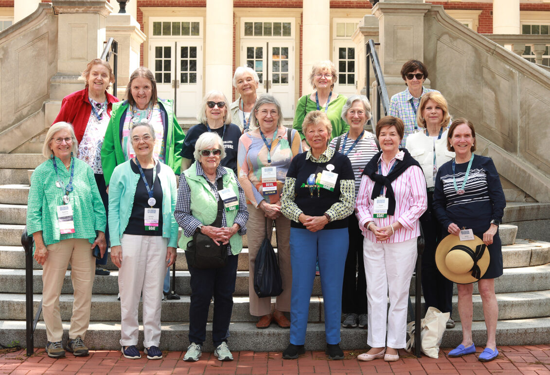 Members of the 1908 Society, for those who graduated 50 or more years ago from Mary Washington, pose for a photo on the Lee Hall steps. Photo by Karen Pearlman.