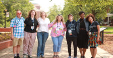 A group of Mary Washington alumni pose for a photo on Campus Walk during the recent Reunion Weekend. Photo by Karen Pearlman.