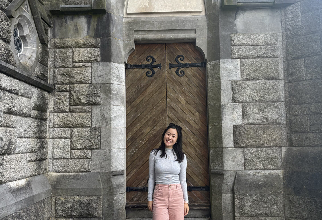 Mallory in front of St. Colman's Cathedral in Cobh, Ireland.
