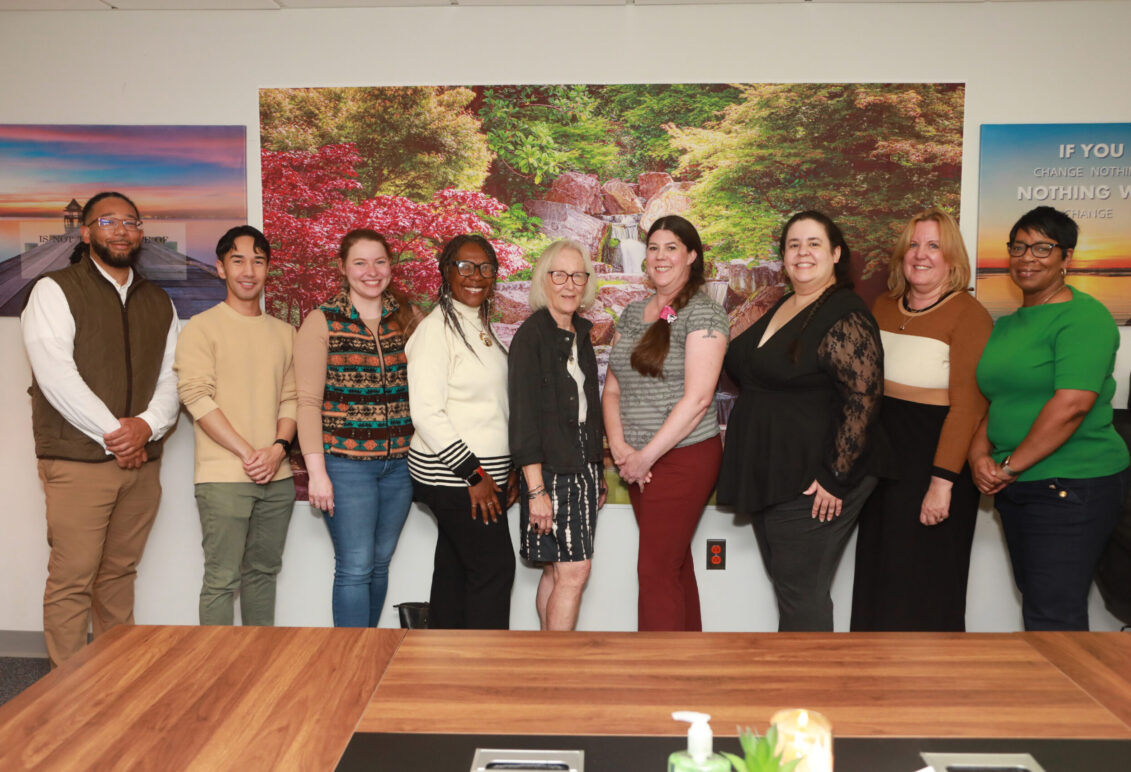 Betty Talley '68 (center), who made the generous gift to name the Talley Center over a decade ago, along with Talley Center staff. From left: Chad Sims, Jimmy Nguyen, Rebekah Michael, Glorya Askew, Betty Talley, Krysta Thomas, Melissa Palguta, Debbie Huff, and Demi Thompson. Photo by K Pearlman Photography.
