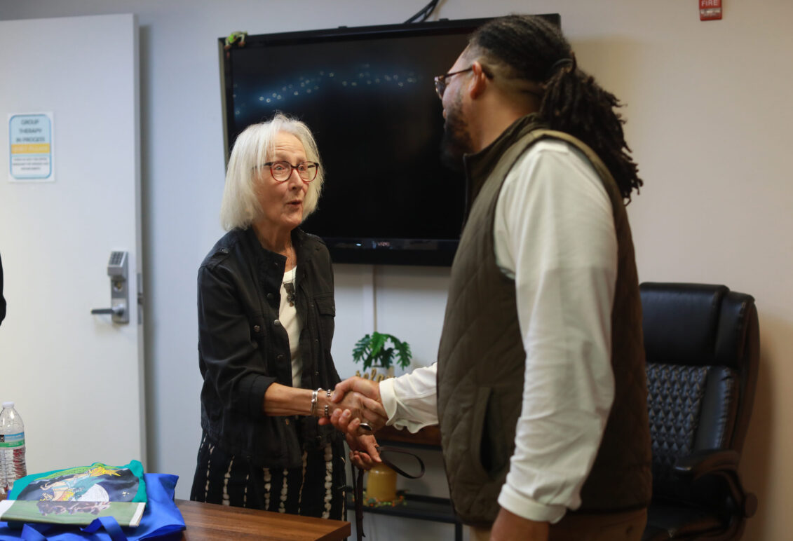 Betty Talley '68, who made a generous gift over a decade ago to name the Talley Center, meets with Dr. Chad Sims, the center's new director. Photo by K Pearlman Photography.