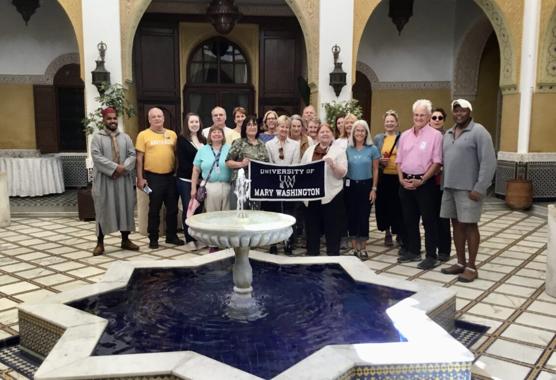 Jan (second from left) with Associate Vice President for Student Affairs and Dean of Student Life Emeritus Cedric Rucker '81 (right) and other Mary Washington alumni on a UMW On the Road trip to Morocco in 2020, prior to the pandemic.