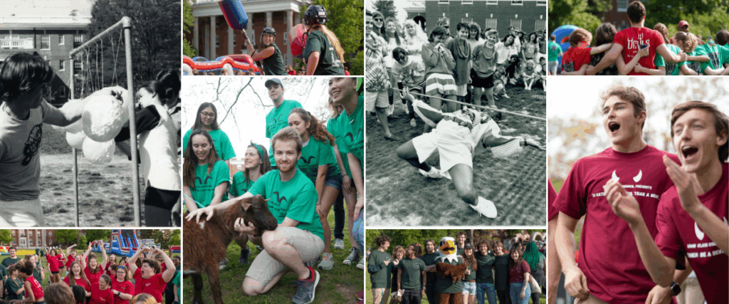 A collage of images featuring students from past Devil-Goat Day festivities.